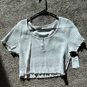 BP. Pointelle Rib Crop Henley NEW WITH TAGS